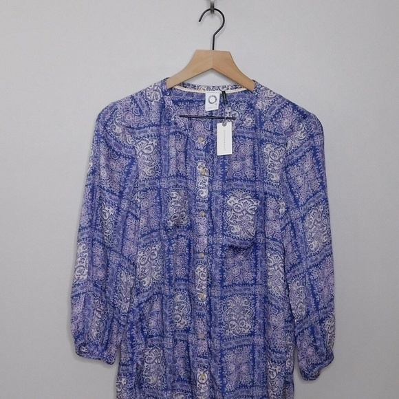 NWT!! Anthropologie AKEMI + KIN Coconino Printed Buttondown Buttons 3/4 Sleeves - Picture 4 of 9